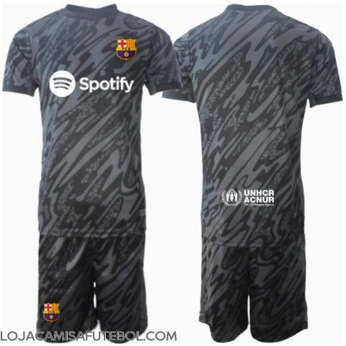 Camisa de Futebol Barcelona Goleiro Equipamento Alternativo Infantil 2024-25 Manga Curta (+ Calças curtas)